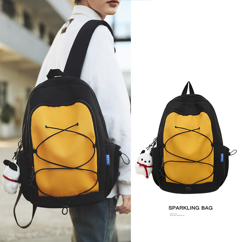 New personalized drawstring backpack, large-capacity sports backpack, men's color-matched high school and college student schoolbag, women's travel bag full figure
