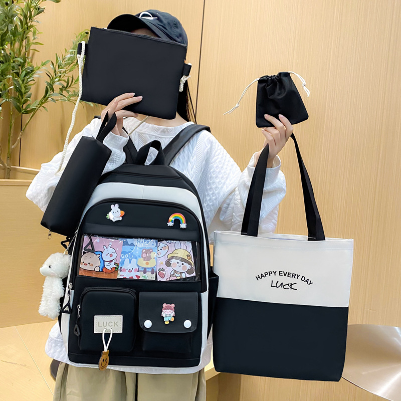 The manufacturer's new trendy five-piece schoolbag set for girls, a color-matched backpack for primary and secondary school students, a high-appearance-level, dirt-resistant backpack for cross-border use Specification drawing