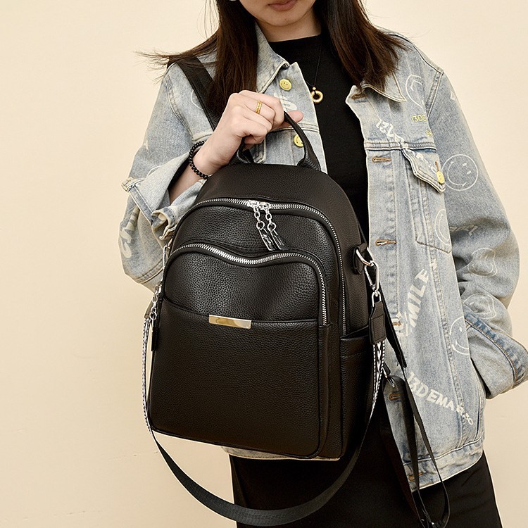 Fashionable and versatile Korean-style trendy genuine leather lightweight backpack for college students, women's backpack, multi-functional single-shoulder bag for ladies Specification drawing