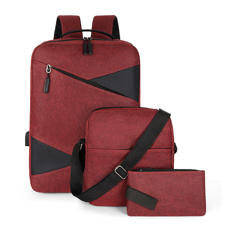 New cross-border business computer handbag, multi-functional casual men's backpack, simple student schoolbag three-piece set Specification drawing