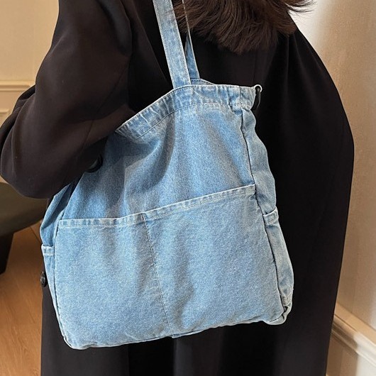 Artistic denim bag for women, large-capacity crossbody bag for women, new Korean version, simple student single-shoulder tote bag for women Specification drawing