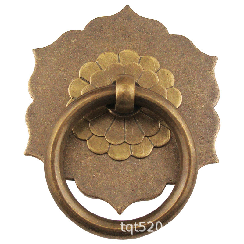 Hexagonal gasket ancient-style cabinet pure copper handle, retro cabinet door handle, new Chinese-style drawer hardware handle accessories Item Picture