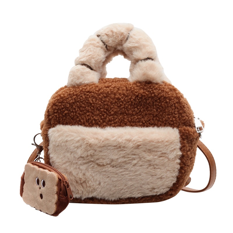 Cute cake-shaped autumn and winter small bags, plush bags, niche design, color-blocking hand-held crossbody bags and backpacks Item Picture