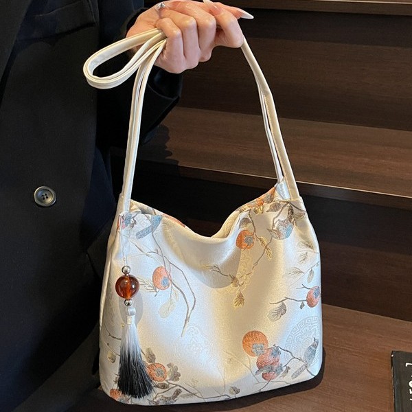 New Chinese-style embroidered large-capacity bag for women, Spring/Summer 2025 new single-shoulder crossbody bag, Chinese-style jacquard bucket bag Specification drawing