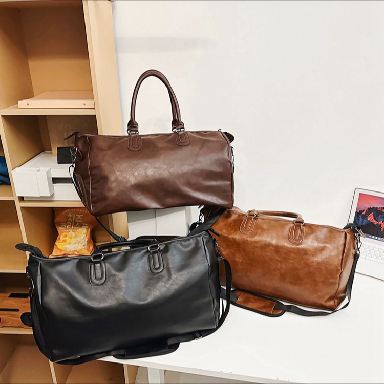 Cross-border solid-color fitness bags, neutral large-capacity crossbody sports bags, leather clothes, luggage bags, hand-held travel bags full figure