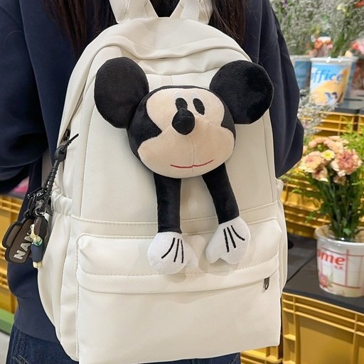 Casual large-capacity canvas bag, women's autumn and winter fashion cartoon Mickey doll single-shoulder bag, school commuting travel bag full figure