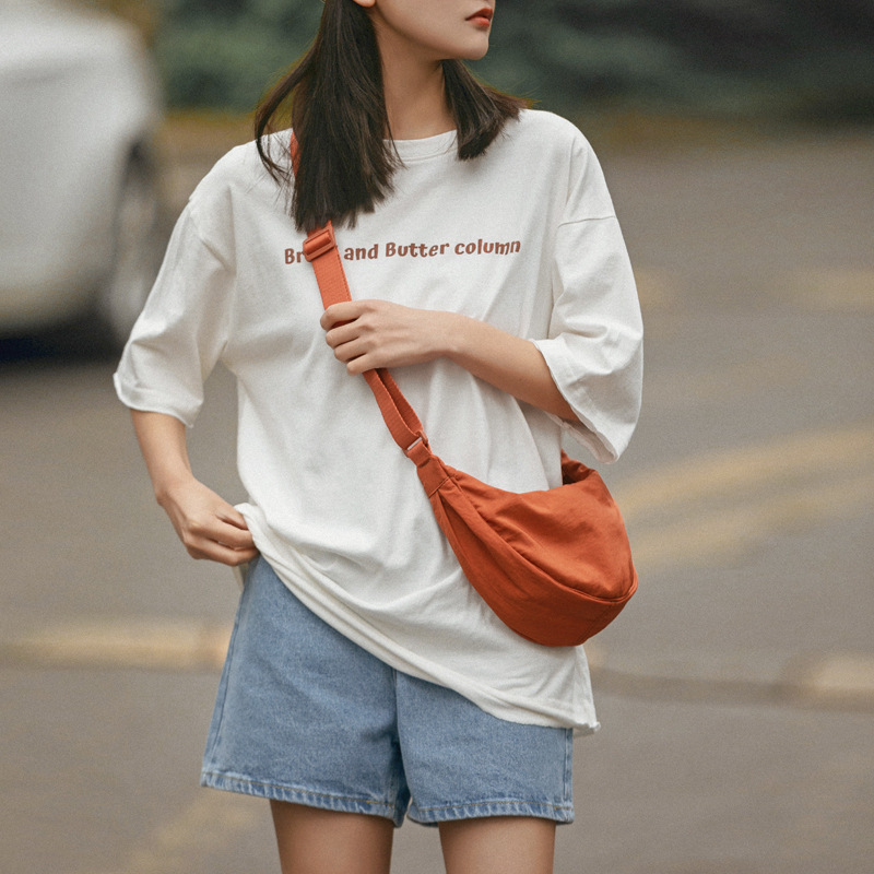 Student solid-color dumpling bag 2025 new style nylon women's waist crossbody bag, simple and lightweight single-shoulder bag, underarm bag, chest bag full figure