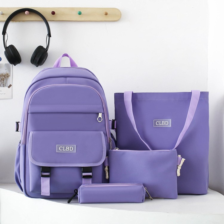 New nylon fashionable and simple backpack, lightweight hand-held women's bag, small square bag, four-piece set, multi-functional tutorial bag Item Picture