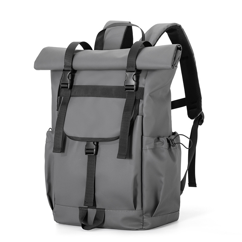 Men's rolled-up backpack, rolled-up cover backpack, outdoor waterproof and wear-resistant large-capacity casual travel bag, student computer bag Item Picture