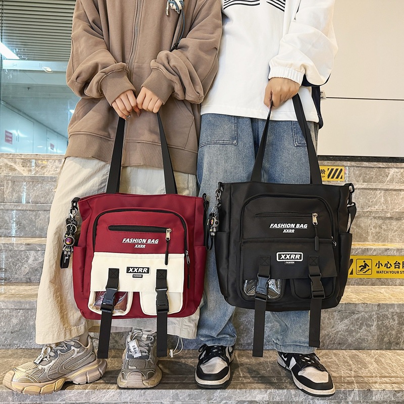 Men's 2025 new large-capacity Korean style Instagram trendy workwear couple casual single-shoulder bag Tote bag details Picture