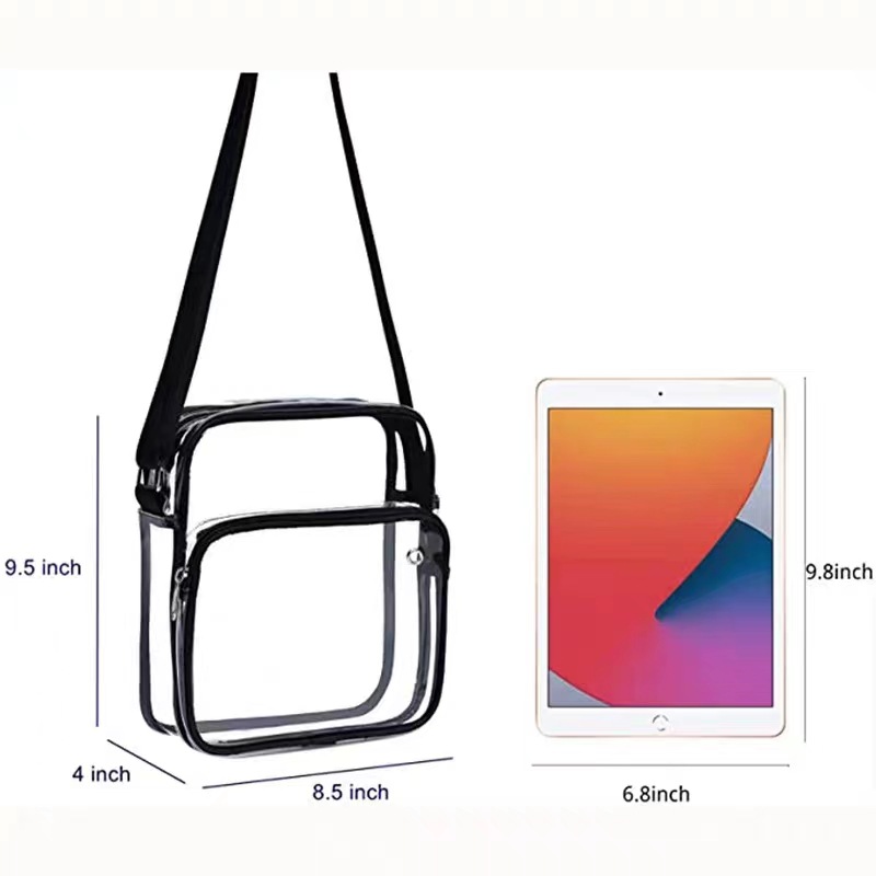Amazon transparent PVC transparent crossbody single-shoulder bag, large-capacity portable outdoor travel waterproof fashionable messenger bag Specification drawing