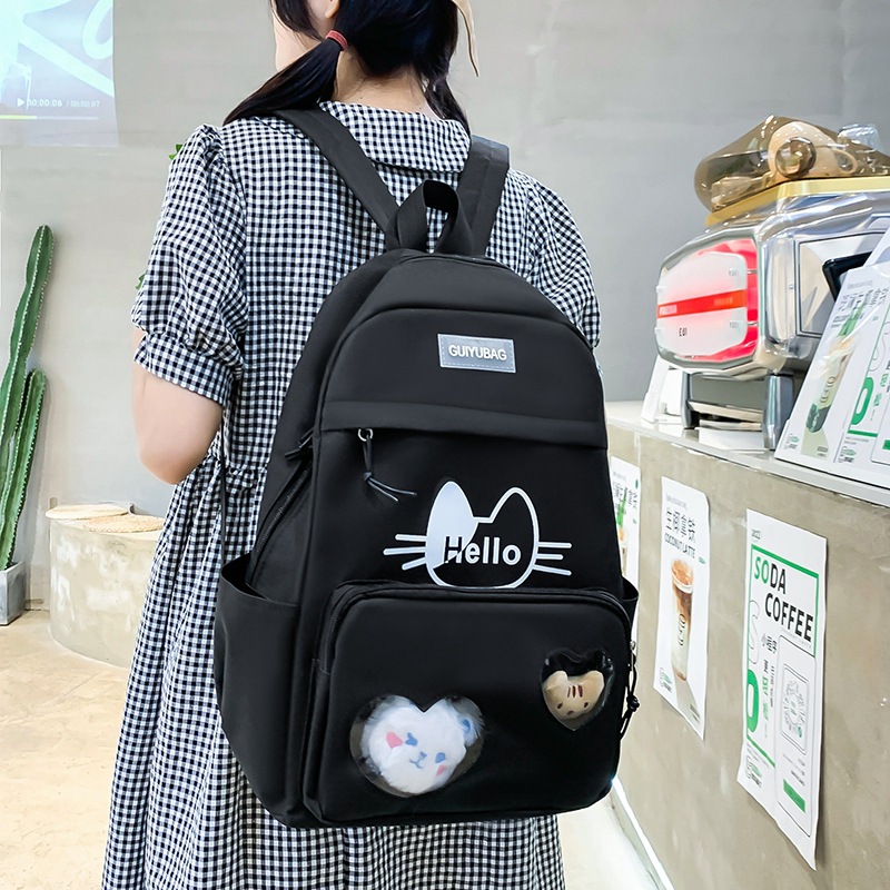 Wholesale of new large-capacity casual canvas backpacks for female middle school students in a Korean style with a fresh and cute cartoon design Application Scenario