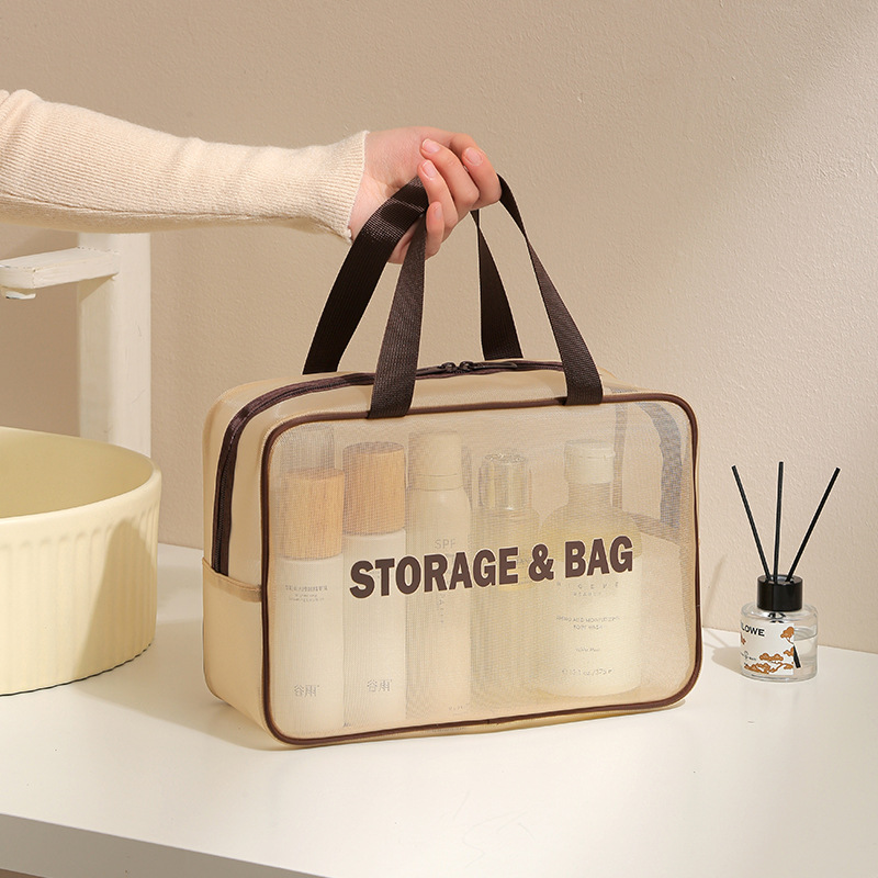 Mesh washbasin storage bag, water-repellent travel storage bag, breathable high appearance level cosmetics storage bag wholesale Specification drawing