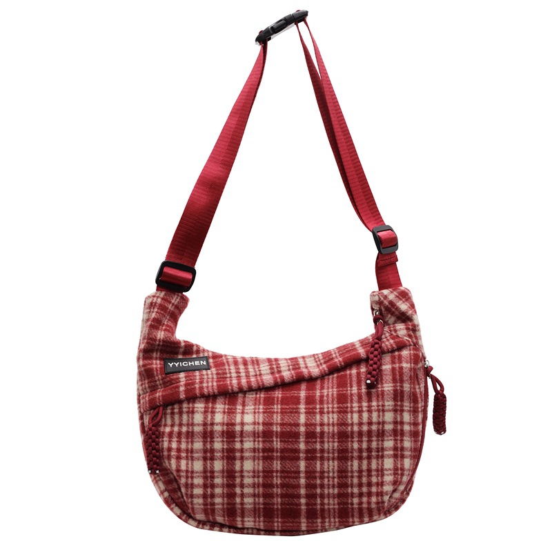 Autumn and winter checkered woolen dumpling bag, Japanese style Instagram simple retro Korean version crossbody bag, casual commuting single-shoulder bag Item Picture