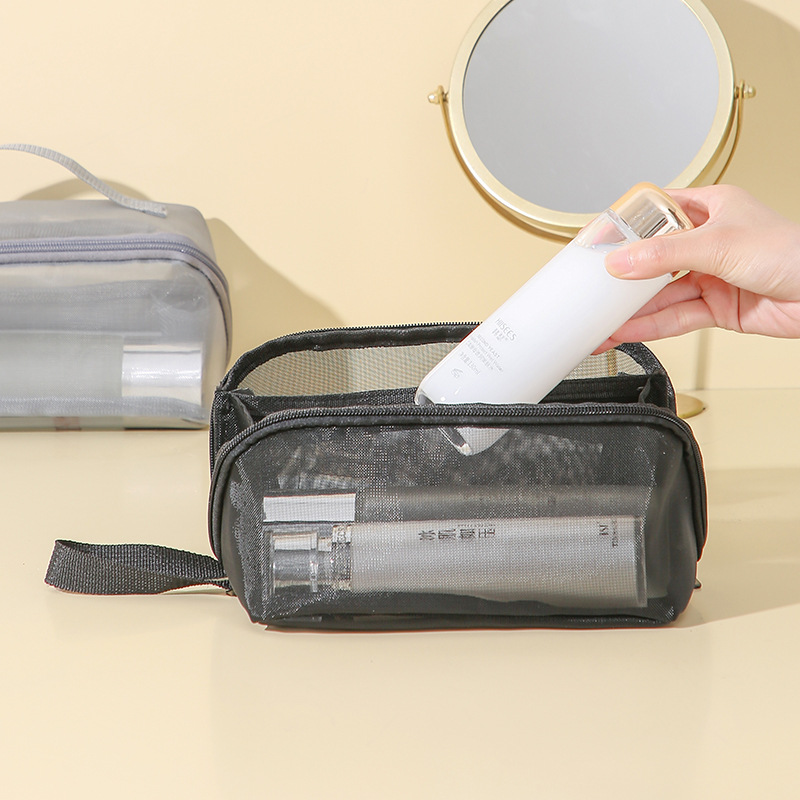Cross-border large-capacity mesh breathable makeup bag, simple toiletry bag, portable storage bag for cosmetics, travel toiletry bag Specification drawing