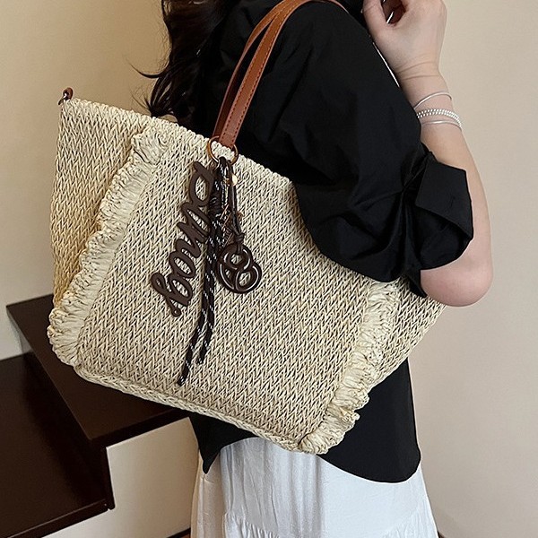 Casual and laid-back 2025 New Fashion beach Bohemian niche straw woven vegetable basket bag, single-shoulder trendy women's bag Specification drawing