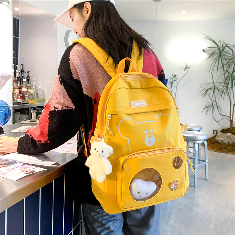 New candy-colored schoolbag for primary school students, cute cartoon bear, school-style backpack, and women's casual backpack Specification drawing
