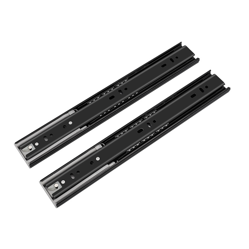 Factory wholesale 45-wide three-section drawer guide rails, clothes and cabinets, silent thickened damping steel ball three-fold buffer slide rails Item Picture