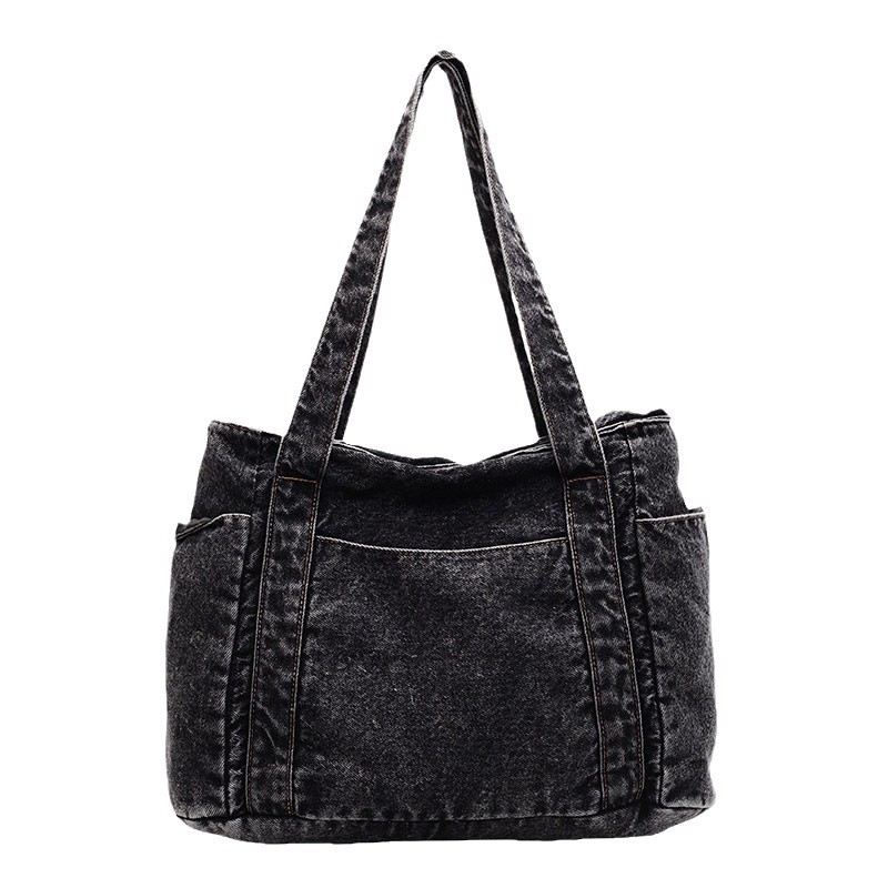 Washed denim large bag for women, 2024 new winter versatile commuter tote bag, workwear style retro underarm bag Item Picture