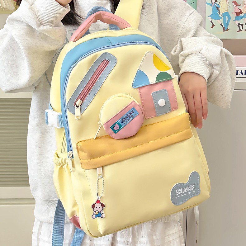 Korean cute cartoon computer backpack, junior high school student schoolbag, female college student lightweight and large-capacity high school student backpack Specification drawing