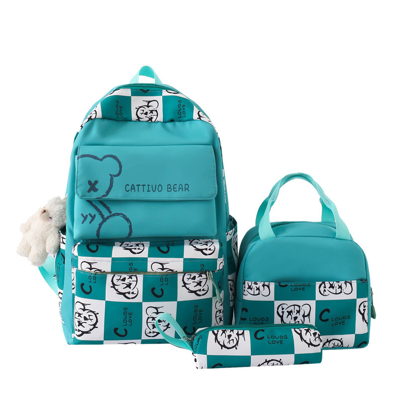 Wholesale of new cross-border primary school schoolbags for girls, three-piece set, Korean version color-blocking large-capacity backpacks and insulated lunch boxes Item Picture
