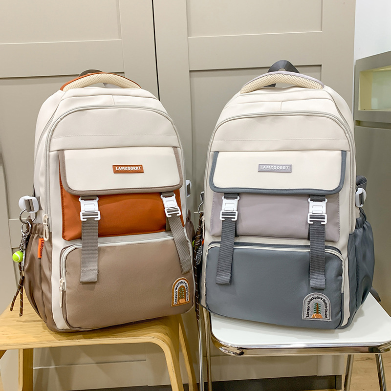 Student schoolbags, backpack for junior high school and senior high school students, large-capacity, lightweight, multi-layer casual bags, male and female students spliced for study Tours full figure