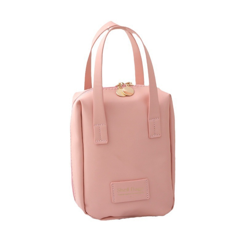 Vertical PU travel makeup bag, cosmetic storage bag, large-capacity portable toiletries and makeup bag, hand-held Item Picture
