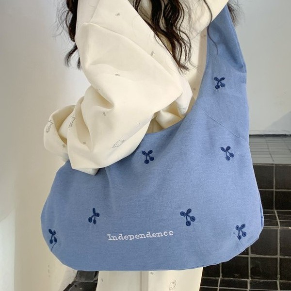 2025 Japanese school-style bag for women, large-capacity casual and artistic embroidered bow tote bag for commuting to work Specification drawing