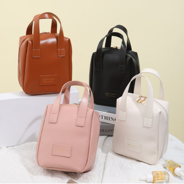 Vertical PU travel makeup bag, cosmetic storage bag, large-capacity portable toiletries and makeup bag, hand-held full figure