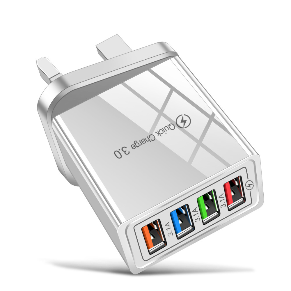 4USB mobile phone charger, UK, European and US standard LED with light color travel charger head, cross-border wholesale Specification drawing