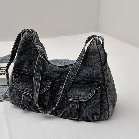 Large-capacity tote bag, simple and casual travel large bag, women's 2025 summer new style high-end denim crossbody bag details Picture