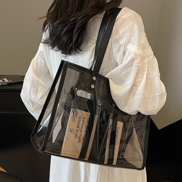 Spring and Summer new large bag for women, 2025 new trendy Korean version, versatile, large capacity transparent mother-and-child bag, hand-held tote bag Specification drawing