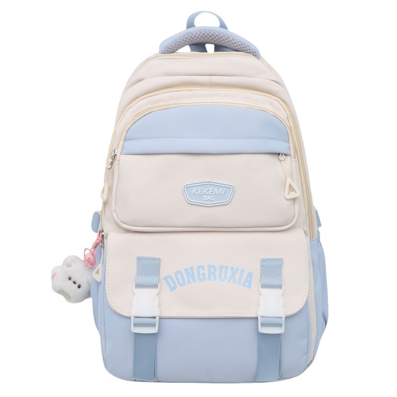 A large-capacity schoolbag with contrasting colors for junior and senior high school students, a casual schoolbag with letter prints, a campus backpack that can be worn with a pull handle, and a travel backpack Item Picture