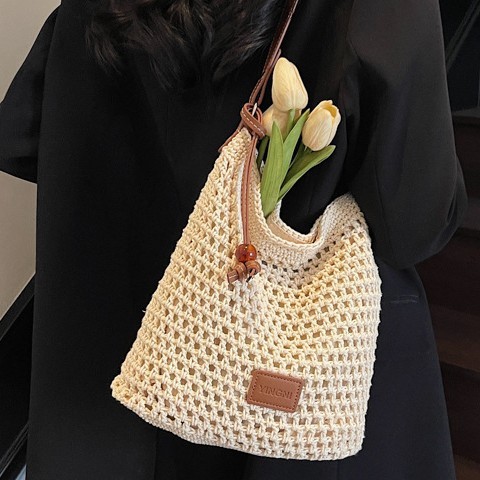 Spring/Summer ins Trendy Woven Bag 2025 New Style Simple, fashionable and casual straw woven bag Large capacity versatile single-shoulder bag full figure