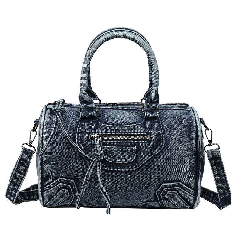 New motorcycle bag for women, aged heavy industry washed denim bag, casual and versatile, retro single-shoulder hand-carry crossbody bag for women Item Picture