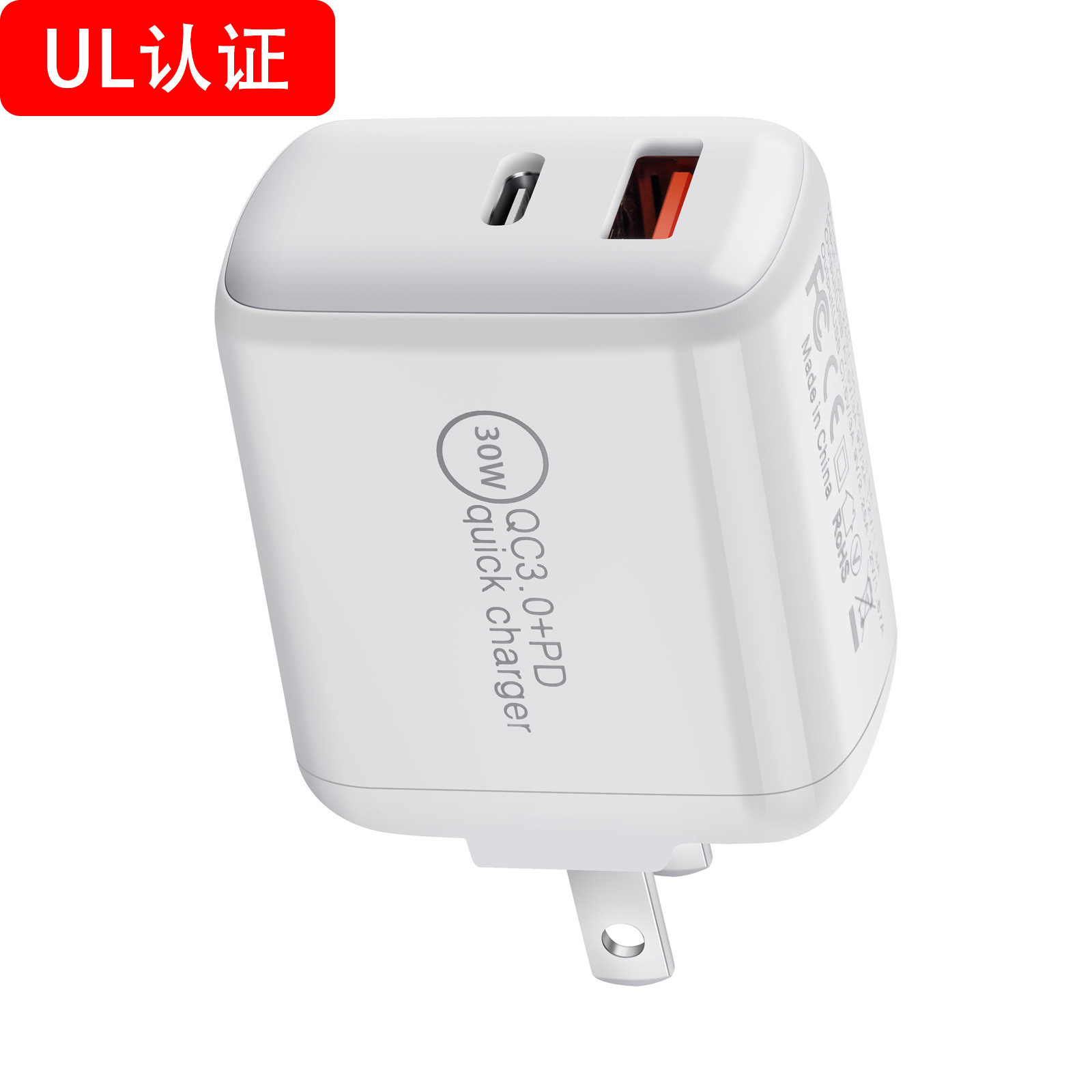 CE certified PD charger 30W dual-port A+C, US-standard CE certified PD adapter 30W foldable pin PD direct charging details Picture