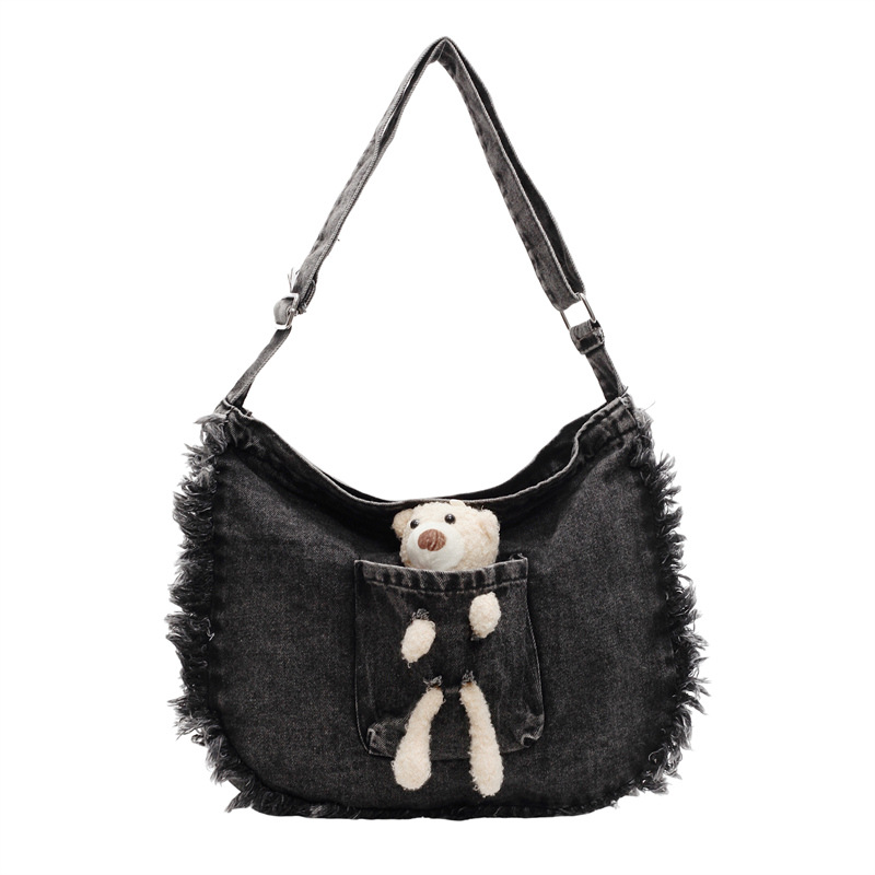Retro baguette crossbody bag for women 2025 new autumn and winter, simple and stylish commuting denim single-shoulder underarm bag Item Picture