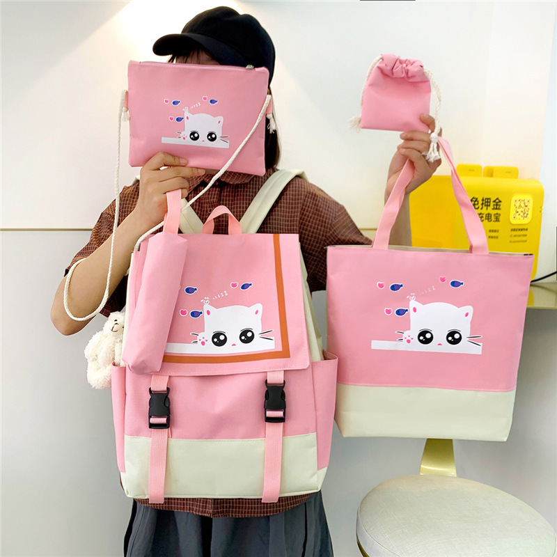 New school style 5-piece backpack set for Grade 34, 56 primary school students, cute cat-printed middle school schoolbag Application Scenario