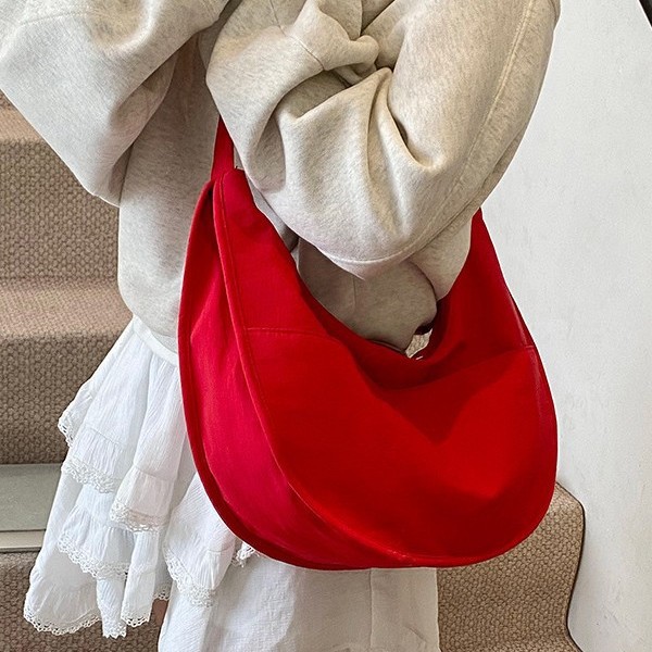 Nylon fabric bag for women, single-shoulder large-capacity student bag for class, commuting, crossbody dumpling bag, soft and simple crescent-shaped bag details Picture