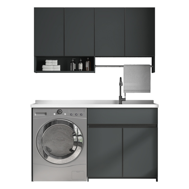 Grey aluminum honeycomb washing machine companion, artificial quartz stone basin washing machine combination cabinet, balcony laundry cabinet 101 Item Picture