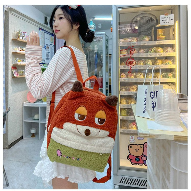 Cartoon fox and rabbit plush backpack with large capacity, 2024 new style cute and girlish backpack Specification drawing