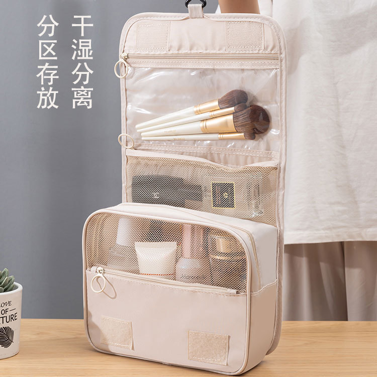 Hanging makeup bag, waterproof twill wash bag, large-capacity portable dry and wet separation mesh fabric, high-end makeup bag details Picture