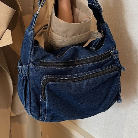 Retro and artistic denim messenger bag, campus style commuting crossbody bag, stylish and versatile, niche forest-themed single-shoulder bag Application Scenario