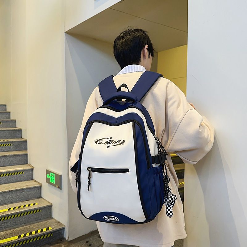 Korean version of Instagram trendy couple backpacks for college students, high school girls with contrasting colors, and multi-layered backpacks for teenagers and students details Picture