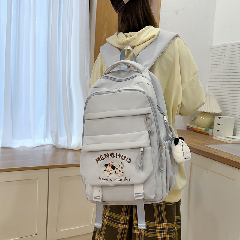 New cute cartoon-embroidered puppy backpack for girls, Japanese ins school style, large-capacity backpack for primary and secondary school students details Picture