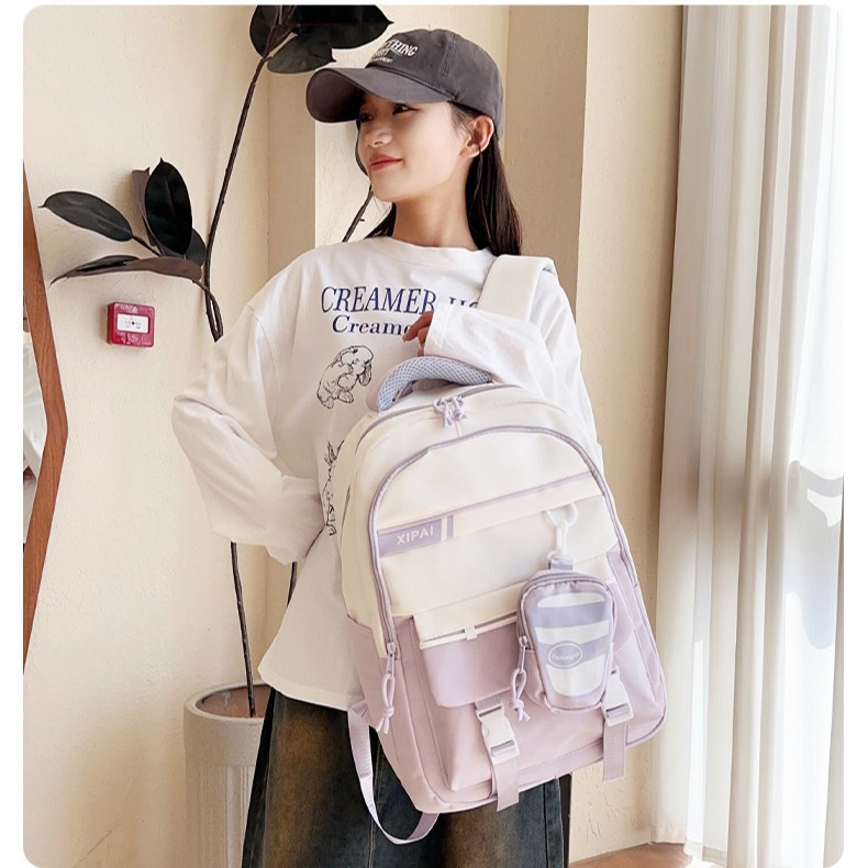 Korean-style fashionable retro versatile large-capacity schoolbag for junior high school, high school and college students, computer travel backpack details Picture