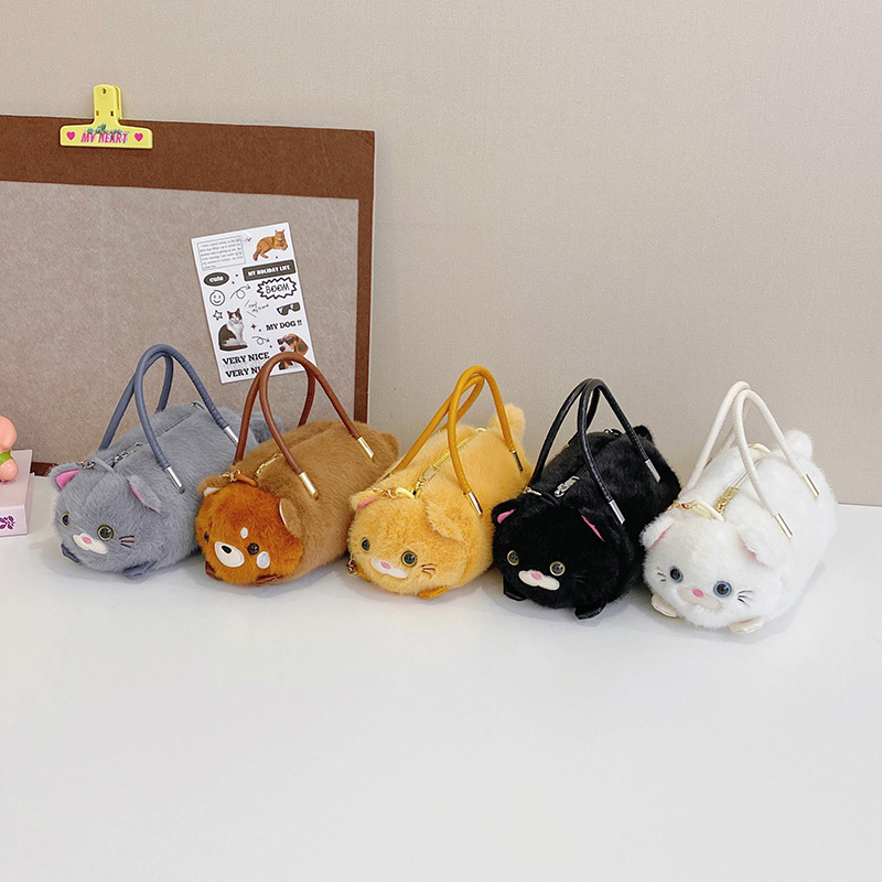 New cartoon plush hand-held crossbody bag, cute plush doll cat, large capacity cute chain coin purse bag full figure