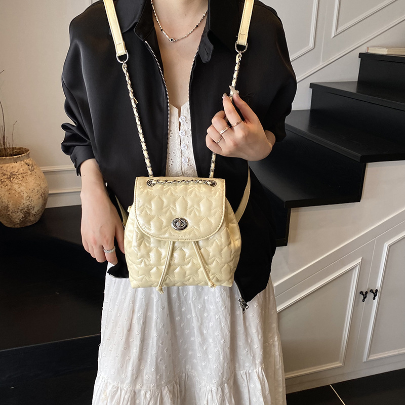 The 2025 new Korean-style chanel-embroidered small backpack is a high-end, fashionable, casual and versatile chain backpack for commuting Specification drawing