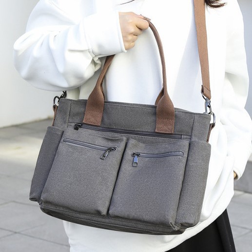 Handbag 2024 Winter new style canvas bag solid color street trend women's bag simple multi-bag single-shoulder bag crossbody bag details Picture