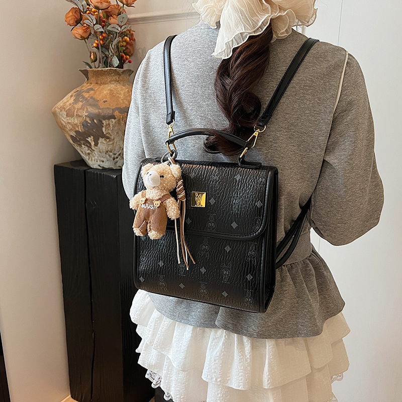 Retro and high-end trendy printed small backpack for women, 2025 new style, fashionable and versatile, large capacity, simple backpack Specification drawing